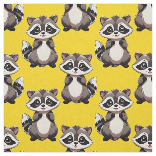 アライグマ柄デザイン イエロー ファブリック (見本)