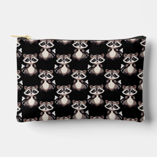 アライグマ柄デザイン ブラック アクセサリーポーチ (正面)