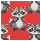 アライグマ柄デザイン 赤 ファブリック (クローズアップ)