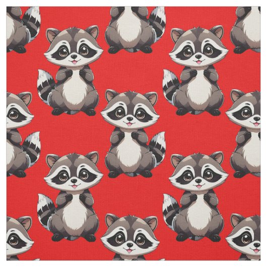 アライグマ柄デザイン 赤 ファブリック (見本)