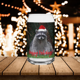アライグマ着用レッドサンタハットホリデー ガラス缶