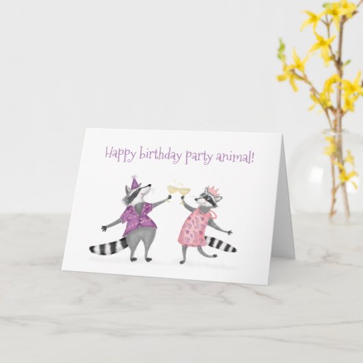 アライグマ祝のパーティー動物の誕生日カード カード (黄色い花)