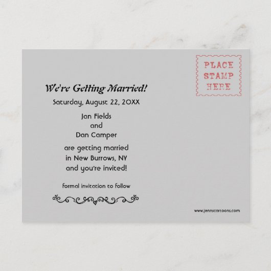 アライグマ結婚式の日付を保存する青 案内ポストカード (裏面)