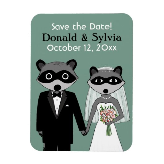 アライグマ結婚式の日付を保存 マグネット (縦)