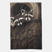 アライグマ茶色のかわいい木 キッチンタオル (縦)