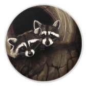 アライグマ茶色のかわいい木 セラミックノブ (正面)