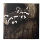 アライグマ茶色のかわいい木 タイル (正面)