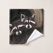 アライグマ茶色のかわいい木 バスタオルセット (ウォッシュタオル)