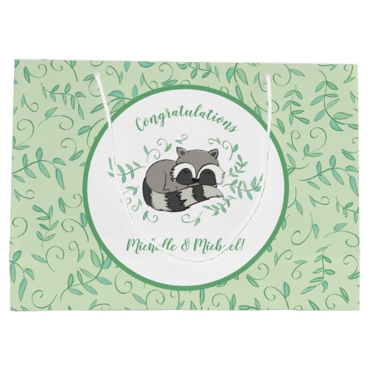 アライグマ赤ちゃんシャワーウッドランド動物 ラージペーパーバッグ (裏面)