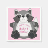 アライグマ赤ちゃんシャワーピンク スタンダードカクテルナプキン (正面)