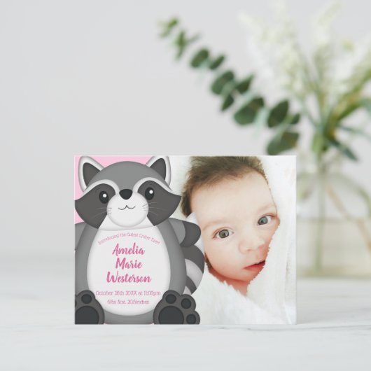アライグマ赤ちゃんシャワーピンク ポストカード (スタンド正面)