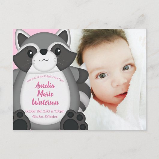 アライグマ赤ちゃんシャワーピンク ポストカード (正面)