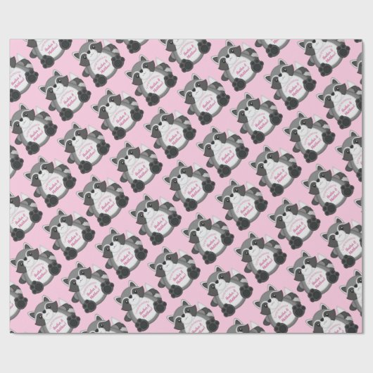 アライグマ赤ちゃんシャワーピンク ラッピングペーパー (フラット)