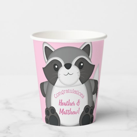 アライグマ赤ちゃんシャワーピンク 紙コップ (裏面)