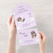 アライグマ赤ちゃんシャワーラベンダー オールインワン招待状 (貼ってはがせる)