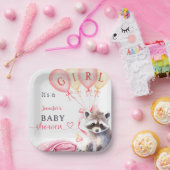アライグマ赤ちゃんシャワー女の子ピンクかわいい紙 ペーパープレート (パーティー)