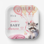 アライグマ赤ちゃんシャワー女の子ピンクかわいい紙 ペーパープレート (正面)
