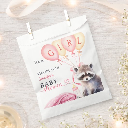 アライグマ赤ちゃんシャワー少女ピンクかわいい フェイバーバッグ (クリップ留めされた状態)