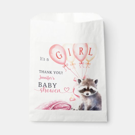 アライグマ赤ちゃんシャワー少女ピンクかわいい フェイバーバッグ (正面)