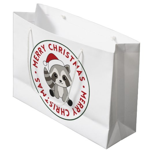 アライグマ雪の冬アライグマ大きな贈り物 ラージペーパーバッグ (正面アングル)