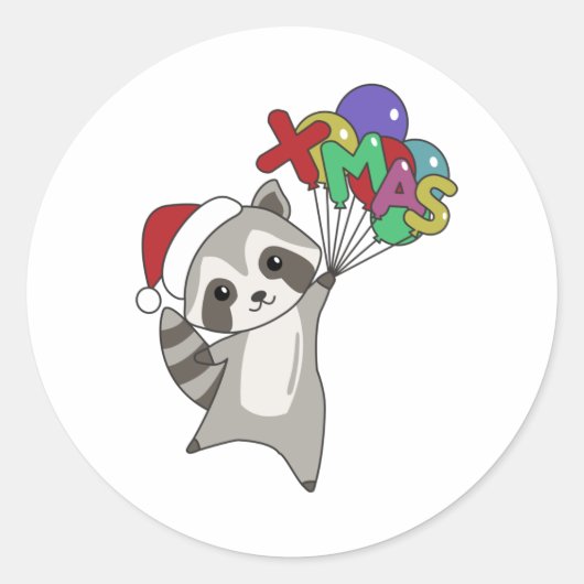 アライグマ雪の冬アライグマ ラウンドシール (正面)