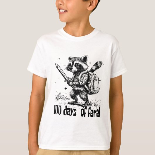 アライグマ100日目の学校の大混乱 ユーモア Tシャツ (正面)
