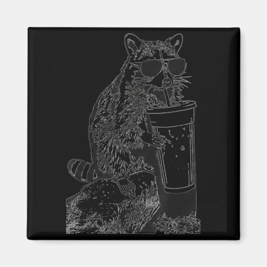 アライグマ アイスコーヒー サングラス 動物の面白画像 マグネット (正面)