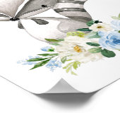 アライグマ、ウッドランド動物、ボホ、青い花 ポスター (角)