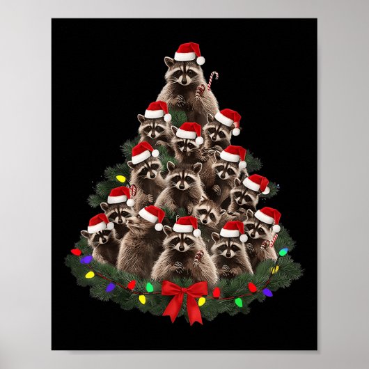 アライグマ クリスマスツリー ライト パジャマ アライグマ好き ポスター (正面)