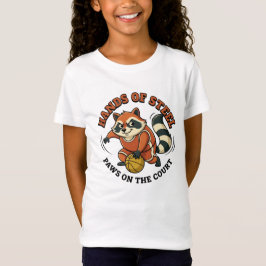 アライグマ バスケットボール 鋼の手を持つパウズ コート上 Tシャツ