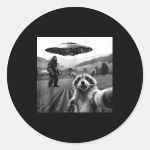 アライグマ ビッグフット 自撮り UFO 面白い アライグマ エイリアン ビッグフット ラウンドシール