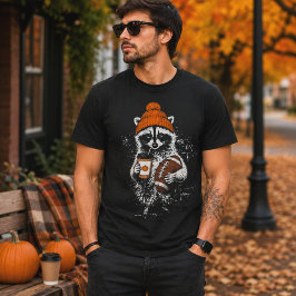 アライグマ フットボール 秋 ビーニー コーヒー グラフィック Tシャツ