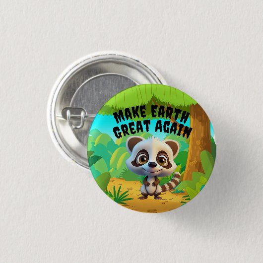 アライグマ、再び地球を素晴らし作る、環境 缶バッジ (正面&裏面)