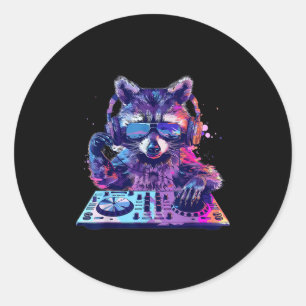 アライグマ DJ EDM テクノ ハウスミュージック おもしろい 動物好き ラウンドシール