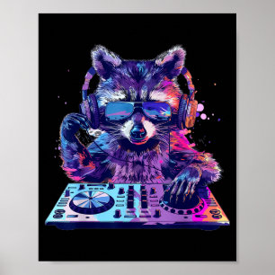 アライグマ DJ EDM テクノ ハウスミュージック 楽しい 動物好き ポスター
