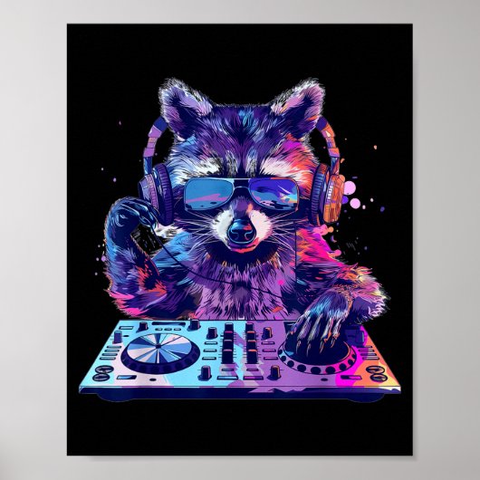 アライグマ DJ EDM テクノ ハウスミュージック 楽しい 動物好き ポスター (正面)