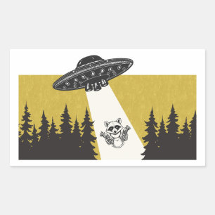 アライグマUFO 長方形シール