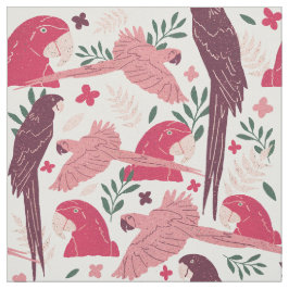 アラオウム赤ピンクのトロピカルパターン（白） ファブリック