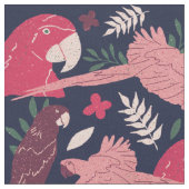 アラオウム赤ブルー熱帯パターン ファブリック (クローズアップ)