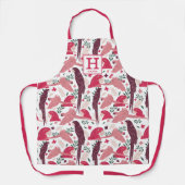 アラオウム赤熱帯葉模様モノグラム エプロン (正面)