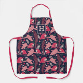 アラオウム赤熱帯葉模様モノグラム エプロン (正面)