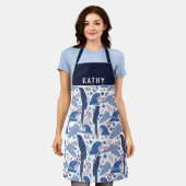 アラオウム青ピンク熱帯の葉のパターン名 エプロン (着用した状態)