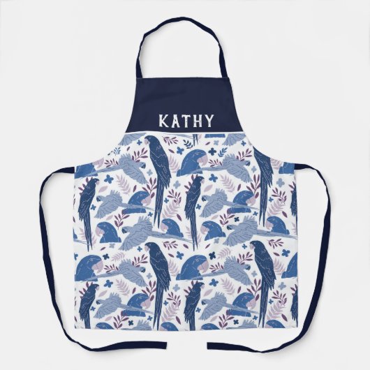 アラオウム青ピンク熱帯の葉のパターン名 エプロン (正面)