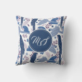 アラオウム青熱帯模様モノグラム クッション (裏面)