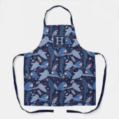 アラオウム青熱帯葉パターンモノグラム エプロン (正面)