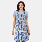 アラオウム青熱帯葉パターンモノグラムApr エプロン (着用した状態)