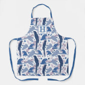 アラオウム青熱帯葉パターンモノグラムApr エプロン (正面)