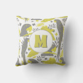 アラオウム黄灰色熱帯模様モノグラム クッション (裏面)