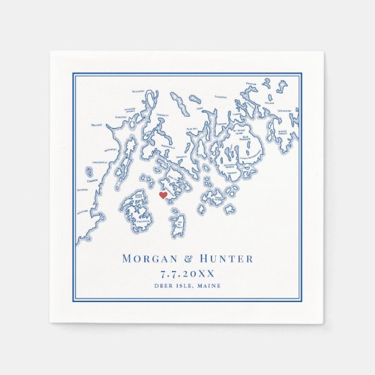 アラゴスタディアアイルメーンマップエレガントなネイビーウェディング スタンダードカクテルナプキン (正面)