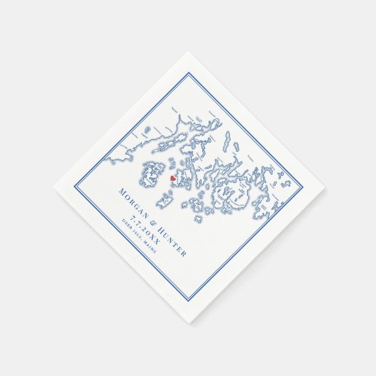 アラゴスタディアアイルメーンマップエレガントなネイビーウェディング スタンダードカクテルナプキン (角)